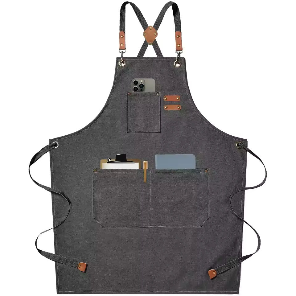 New Fashion Canvas Kitchen Aprons For Woman Men Chef Work Apron For Grill Restaurant Bar Shop Cafes Beauty Nails Studios Uniform (Grey)