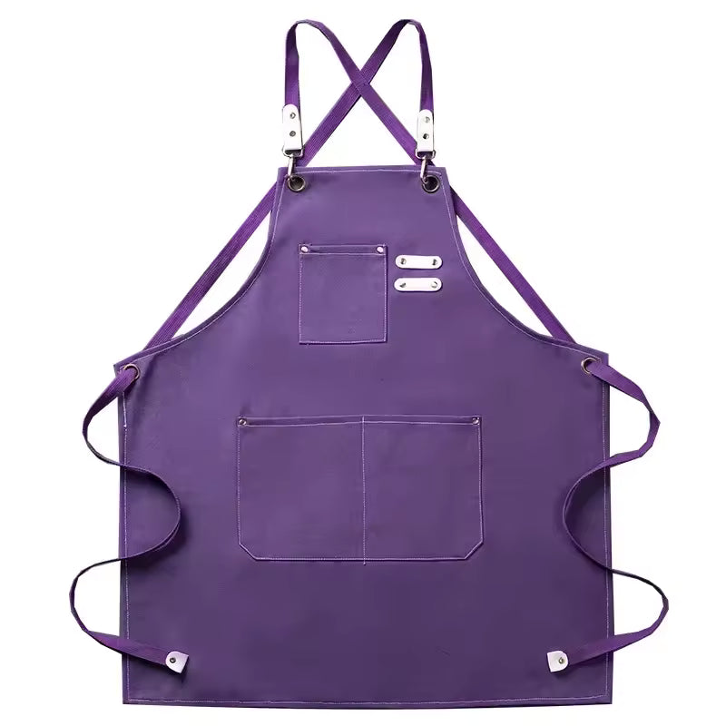 New Fashion Canvas Kitchen Aprons For Woman Men Chef Work Apron For Grill Restaurant Bar Shop Cafes Beauty Nails Studios Uniform (Purple)