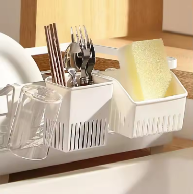 Kitchen Drain Basket Cutlery Storage Rack With Cup Holder Quick Drying Drainer, for Forks Spoons Chopsticks Kitchen Organizer
