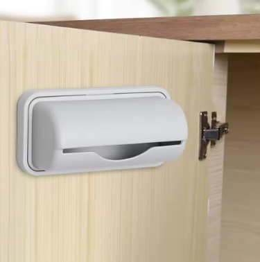 Household Garbage Bag Dispenser Wall-Mounted Roll Trash Bag Dispenser Punchless Versatile for Kitchen Bathroom Bedroom (White)