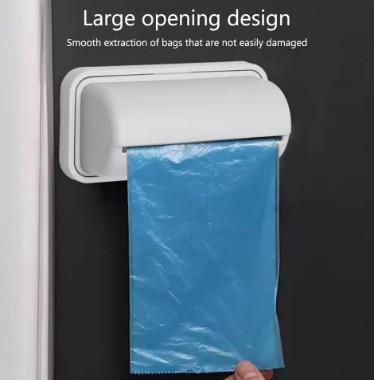 Household Garbage Bag Dispenser Wall-Mounted Roll Trash Bag Dispenser Punchless Versatile for Kitchen Bathroom Bedroom (White)