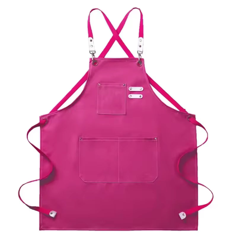 New Fashion Canvas Kitchen Aprons For Woman Men Chef Work Apron For Grill Restaurant Bar Shop Cafes Beauty Nails Studios Uniform (Pink)