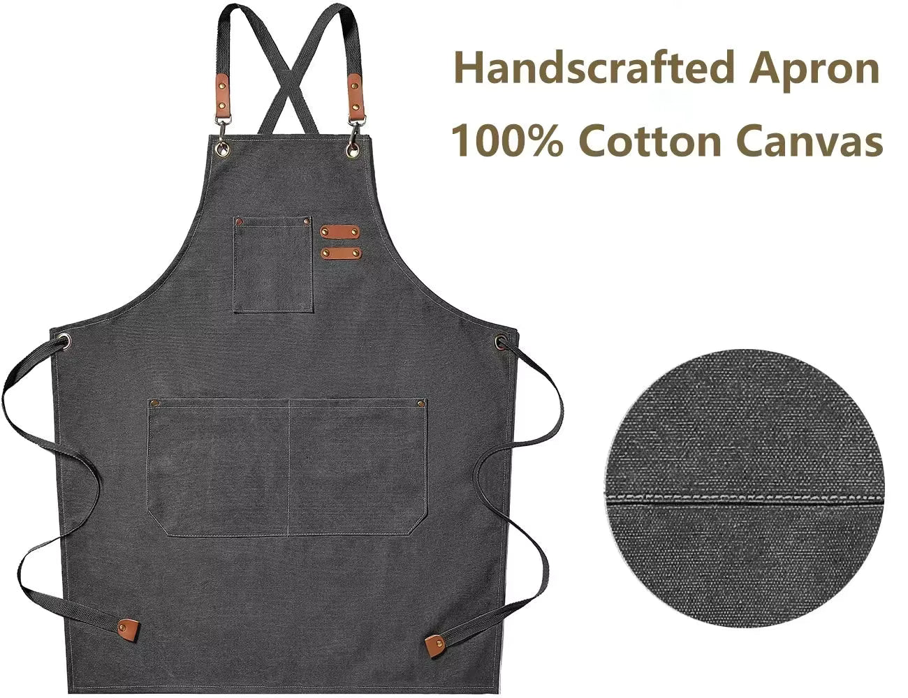 New Fashion Canvas Kitchen Aprons For Woman Men Chef Work Apron For Grill Restaurant Bar Shop Cafes Beauty Nails Studios Uniform (Brown)