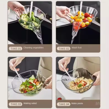 Rice-washing Artifact Easy To Use Storage Of Fruit Kitchen Washing Rice Basket Plastic Draining Fine Water Hole Wash Fruit Basin