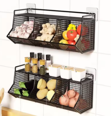 Optional Hanging Storage Basket Kitchen Fruit Vegetable Plates Dishes Tray Grocery Holder Kitchen Shelf Easy To Install