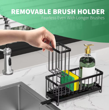 Sponge Holder for Kitchen Sink, Sink Caddy with High Brush Holder, Kitchen Sink Organizer