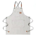 New Fashion Canvas Kitchen Aprons For Woman Men Chef Work Apron For Grill Restaurant Bar Shop Cafes Beauty Nails Studios Uniform (White)