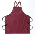 New Fashion Canvas Kitchen Aprons For Woman Men Chef Work Apron For Grill Restaurant Bar Shop Cafes Beauty Nails Studios Uniform (Burgundy)